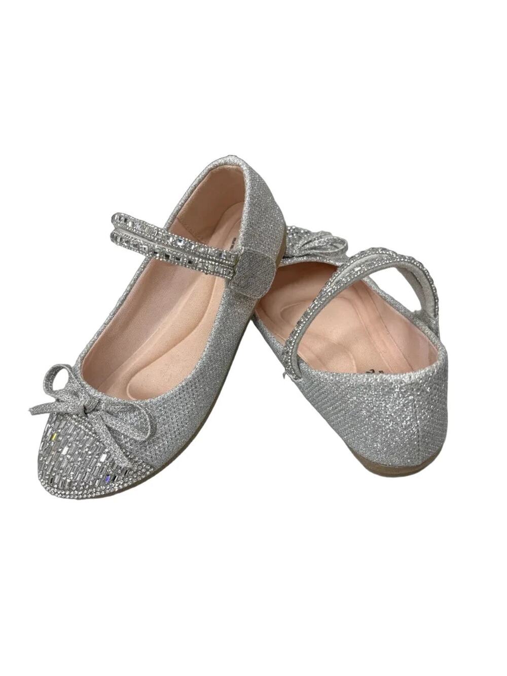 Link Glitter Ballet Flat with Rhinestone Bow Silver